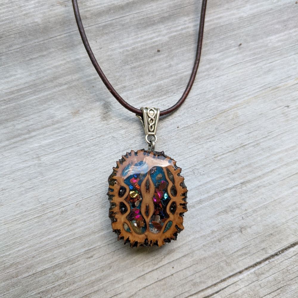 Walnut And Resin Necklace